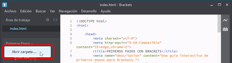 Brackets. Árbol de archivos