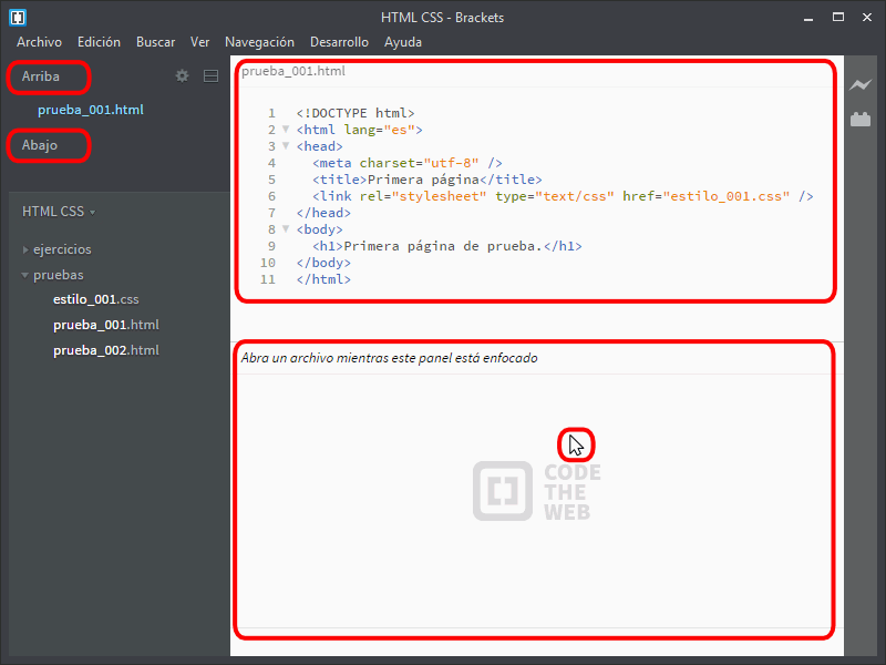 Brackets. Área de trabajo dividida