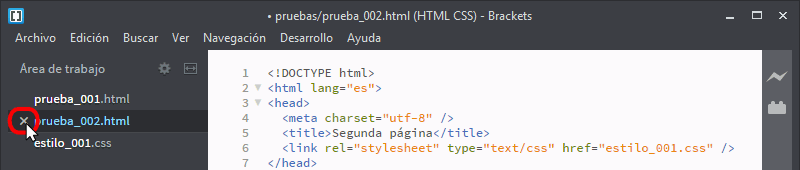 Brackets. Área de trabajo