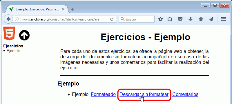 Descargar la página sin formatear