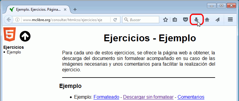 Descargar la página sin formatear