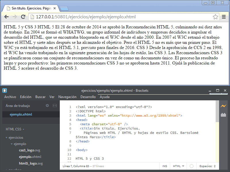 Abrir las páginas en Brackets y en los navegadores