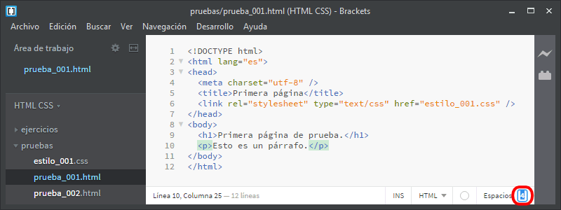 Brackets. Configuración