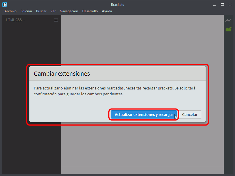Brackets. Actualizar extensiones