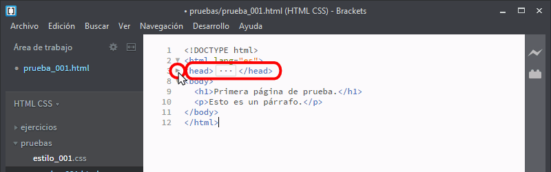 Brackets. Extensión Code Folding