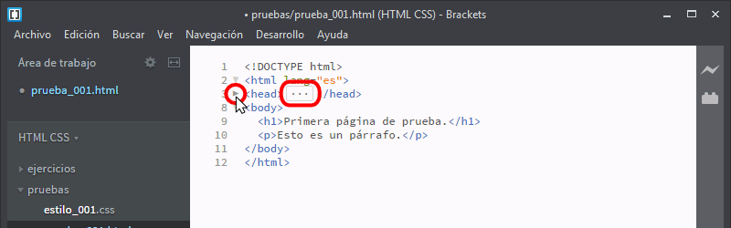 Brackets. Extensión Code Folding