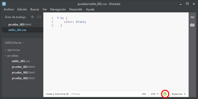 Brackets. Extensión CSSLint