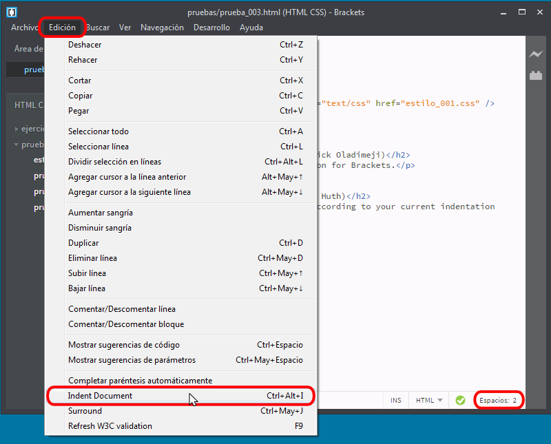 Brackets. Extensión Indentator