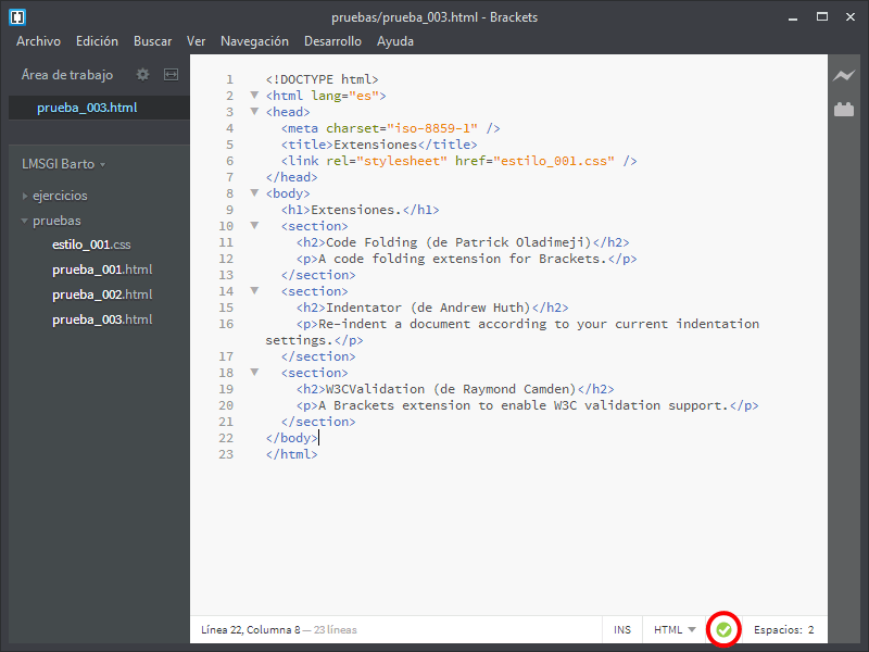 Brackets. Extensión W3CValidation