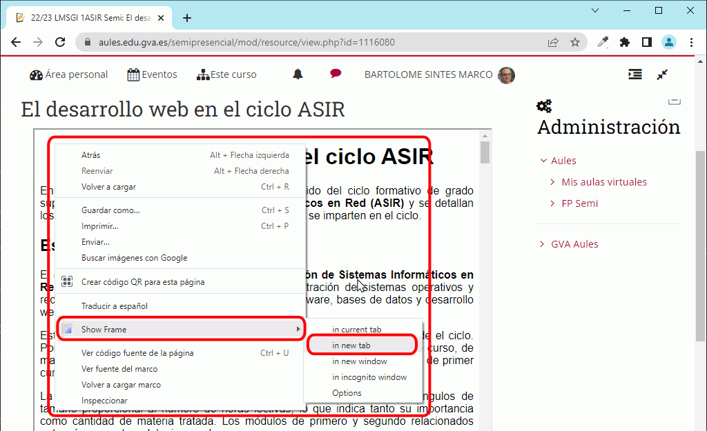 Chrome. Extensión Show Frame