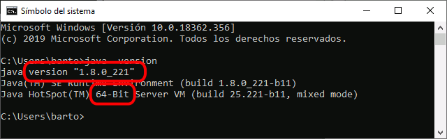 Java Runtime Environment 8 - Comprobar versión