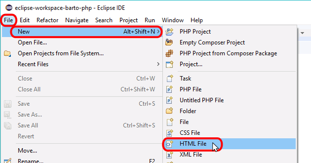 Eclipse PHP - Creación de archivo HTML