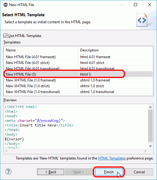 Eclipse PHP - Creación de archivo HTML