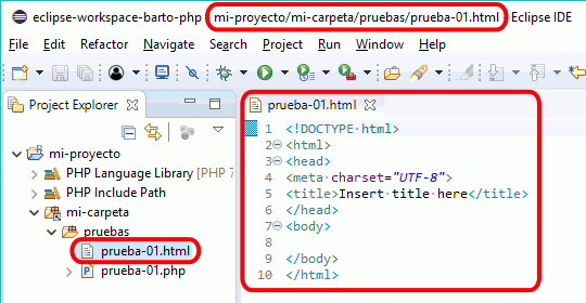 Eclipse PHP - Creación de archivo HTML
