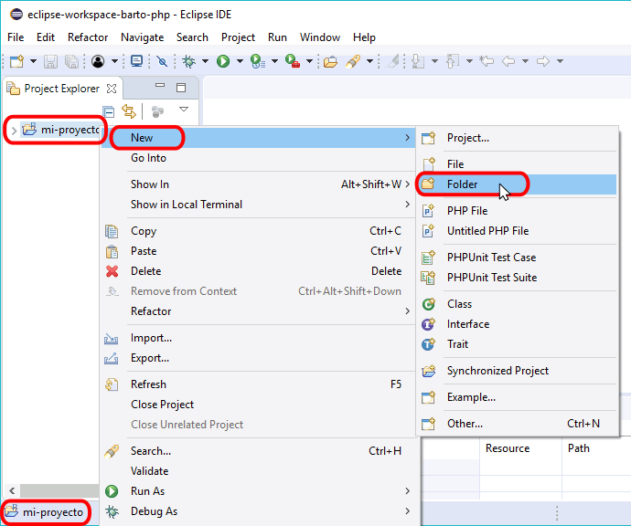 Eclipse PHP - Creación de carpeta enlazada
