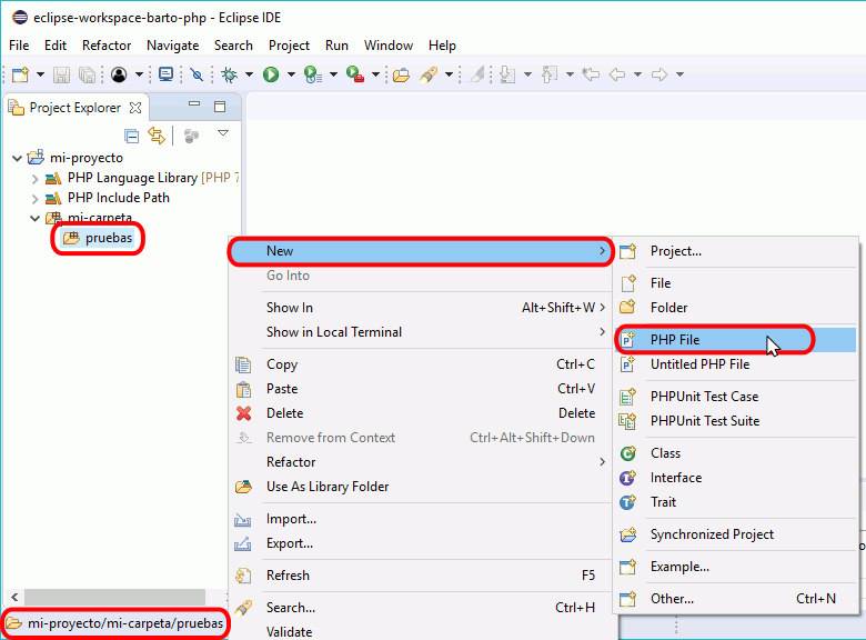 Eclipse PHP - Creación de archivo PHP