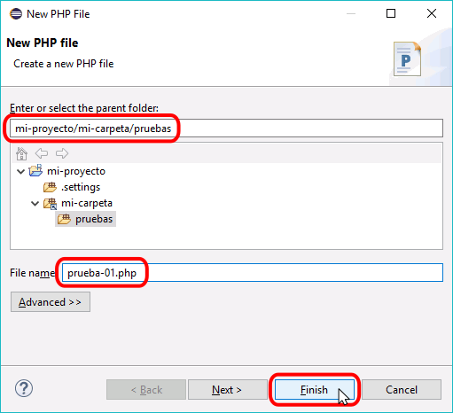 Eclipse PHP - Creación de archivo PHP