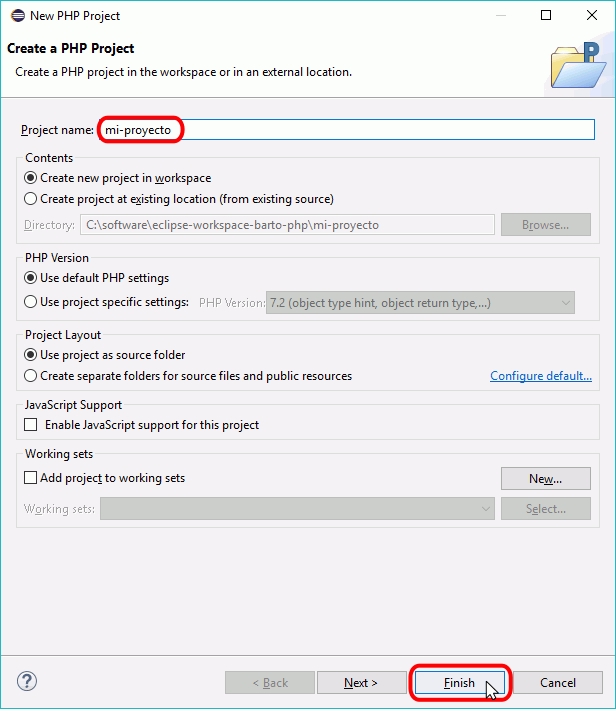 Eclipse PHP - Creación de nuevo proyecto