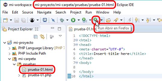 Eclipse PHP - Ejecutar un archivo HTML