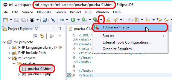 Eclipse PHP - Ejecutar un archivo HTML