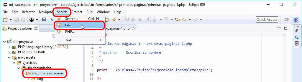 Eclipse PHP - Buscar y sustituir en archivos