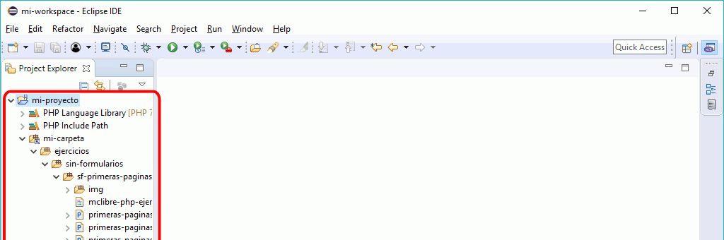 Eclipse PHP - Actualizar contenido Explorador de proyectos