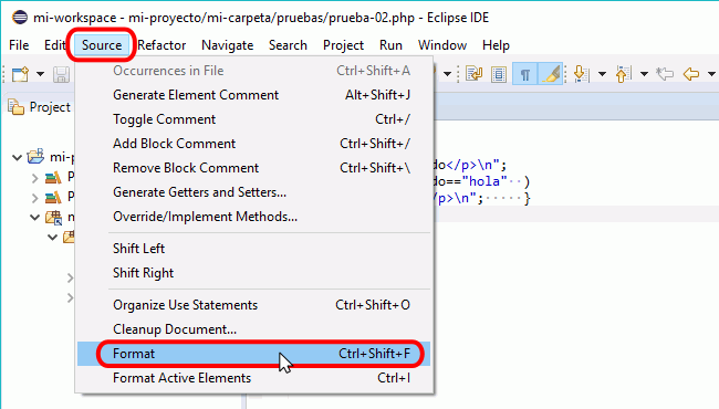 Eclipse PHP - Aplicar estilo PSR-2