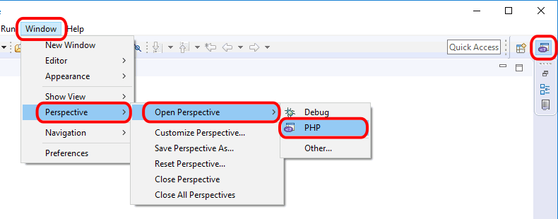 Eclipse PHP - Abrir perspectiva PHP