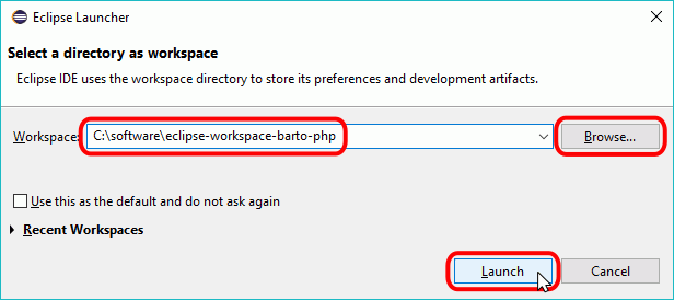 Eclipse PHP - Selección de espacio de trabajo