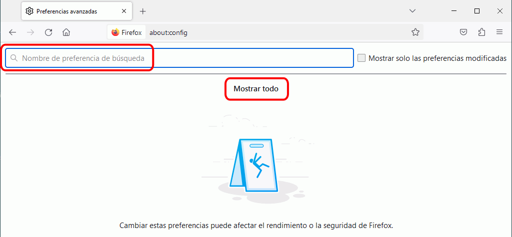Firefox. Configuración avanzada. about:config
