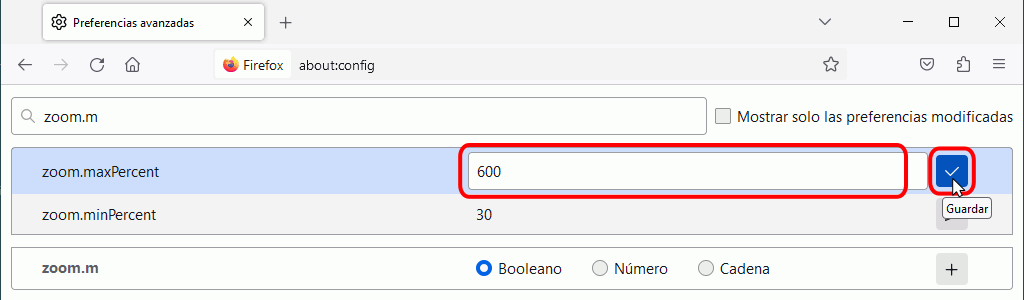 Firefox. about:config. Zoom