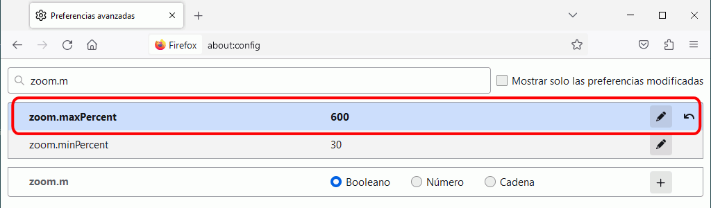 Firefox. about:config. Zoom