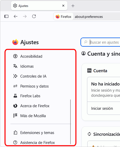 Menú Herramientas > Ajustes