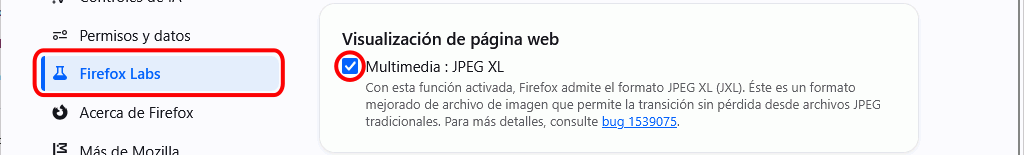 Firefox - Menú Ajustes > Firefox Labs