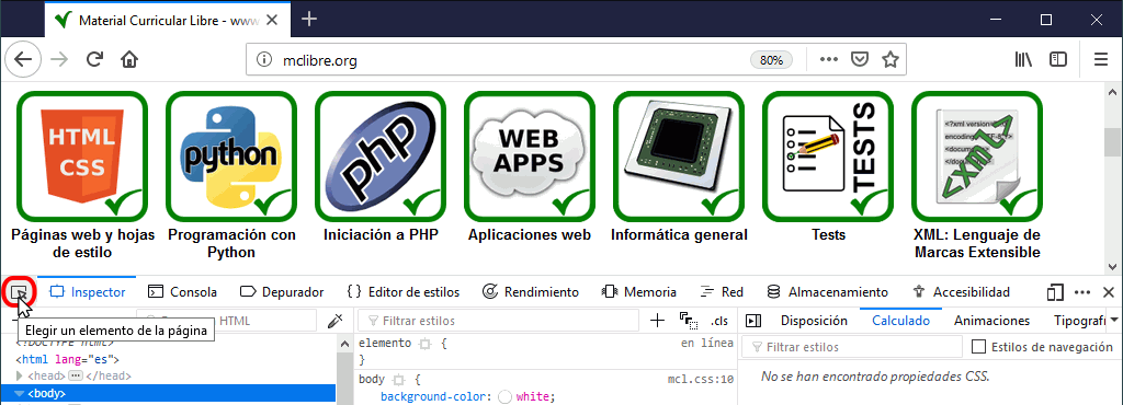 Herramientas para Desarrolador Web. Inspector