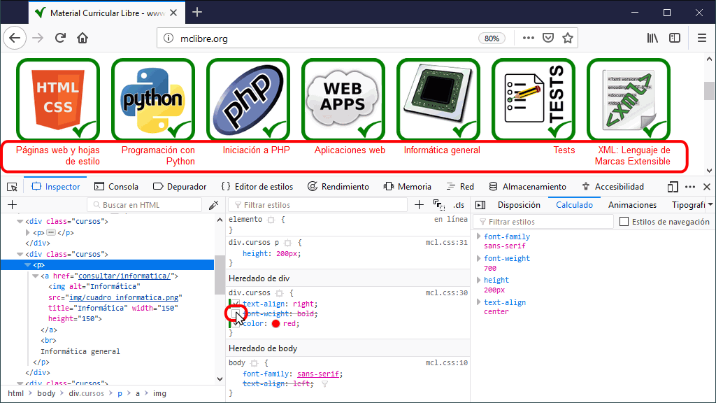 Herramientas para Desarrolador Web. Inspector