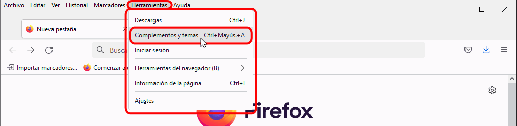 Menú Herramientas > Complementos