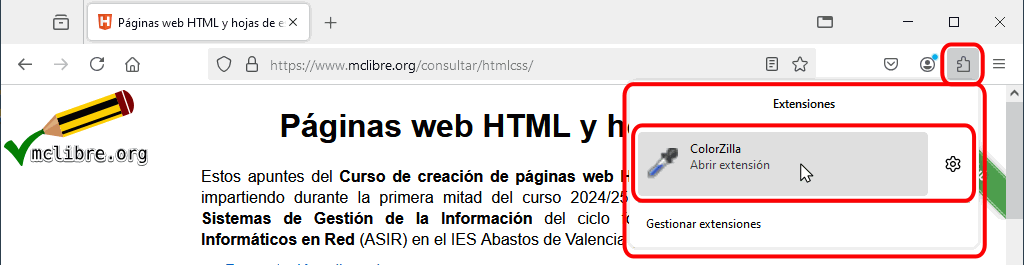Firefox. Extensión ColorZilla