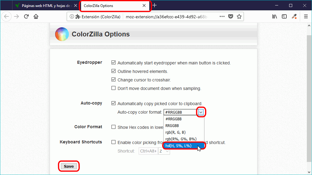 Firefox. Extensión ColorZilla