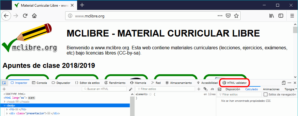 Firefox. Extensión Html Validator