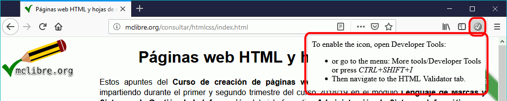 Firefox. Extensión Html Validator