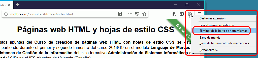 Firefox. Extensión Html Validator