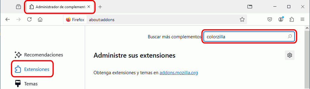 Instalación desde Administrador de complementos. ColorZilla