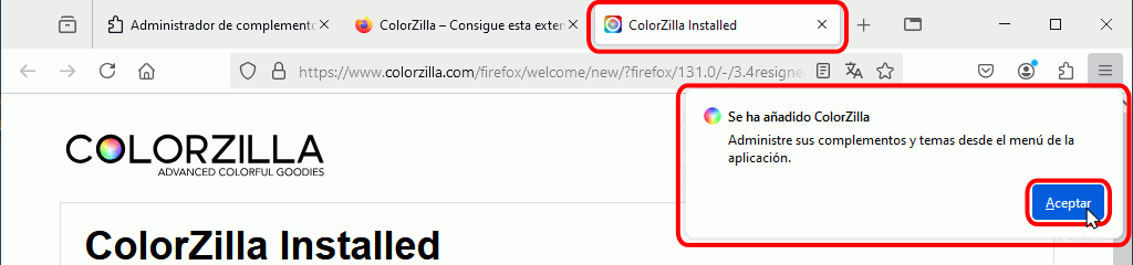 Instalación desde Administrador de complementos. ColorZilla