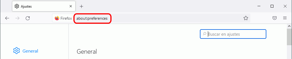 Dirección about:preferences