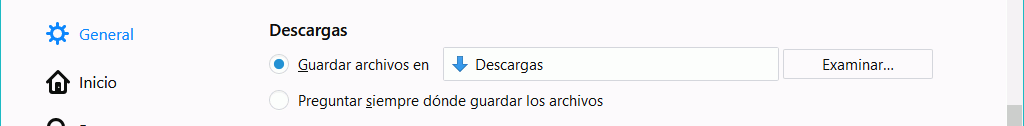 Firefox - Menú Herramientas > Ajustes > General > Descargas...