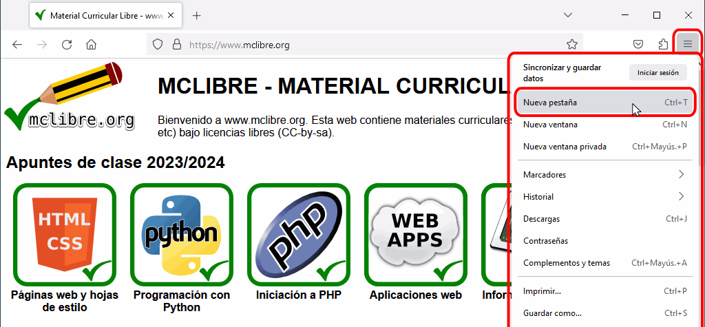 Firefox. Abrir una nueva pestaña