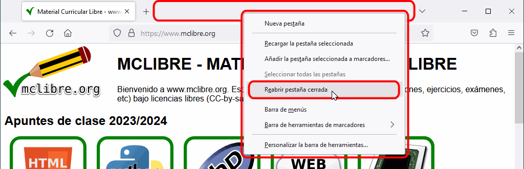 Firefox. Restaurar una pestaña cerrada