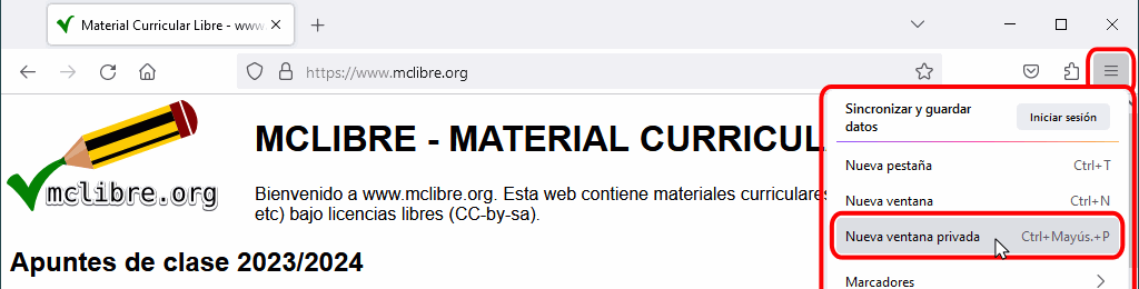 Firefox. Abrir una nueva ventana privada