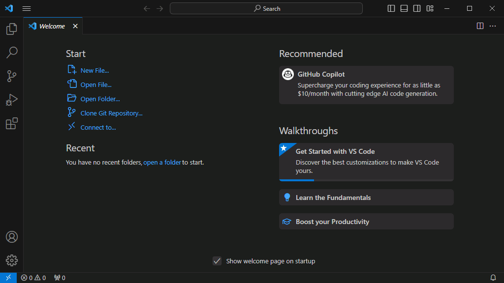 Visual Studio Code. Interfaz inicial